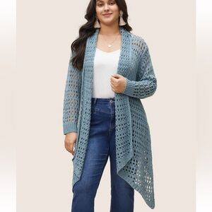 BloomChic Plain Texture Cut Out Asymmetrical Hem Cardigan